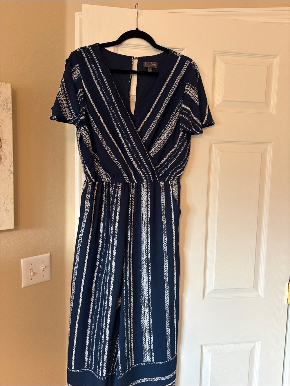Laundry By Shelli Segal Navy & White Striped Jumpsuit with pockets